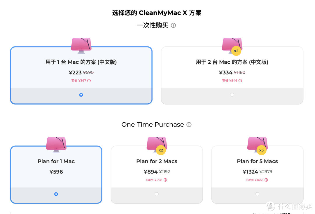 Clean My Mac X 终身版：标准版 ¥596 / 台，中文版 ¥223 / 台