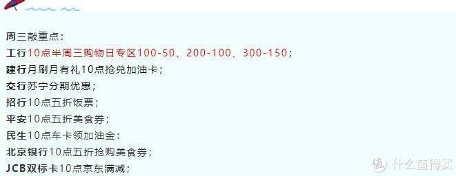 银行精选活动3月10号周三 工行专区五折 建行月刷月有礼兑加油卡 民生加油金等 信用卡 什么值得买