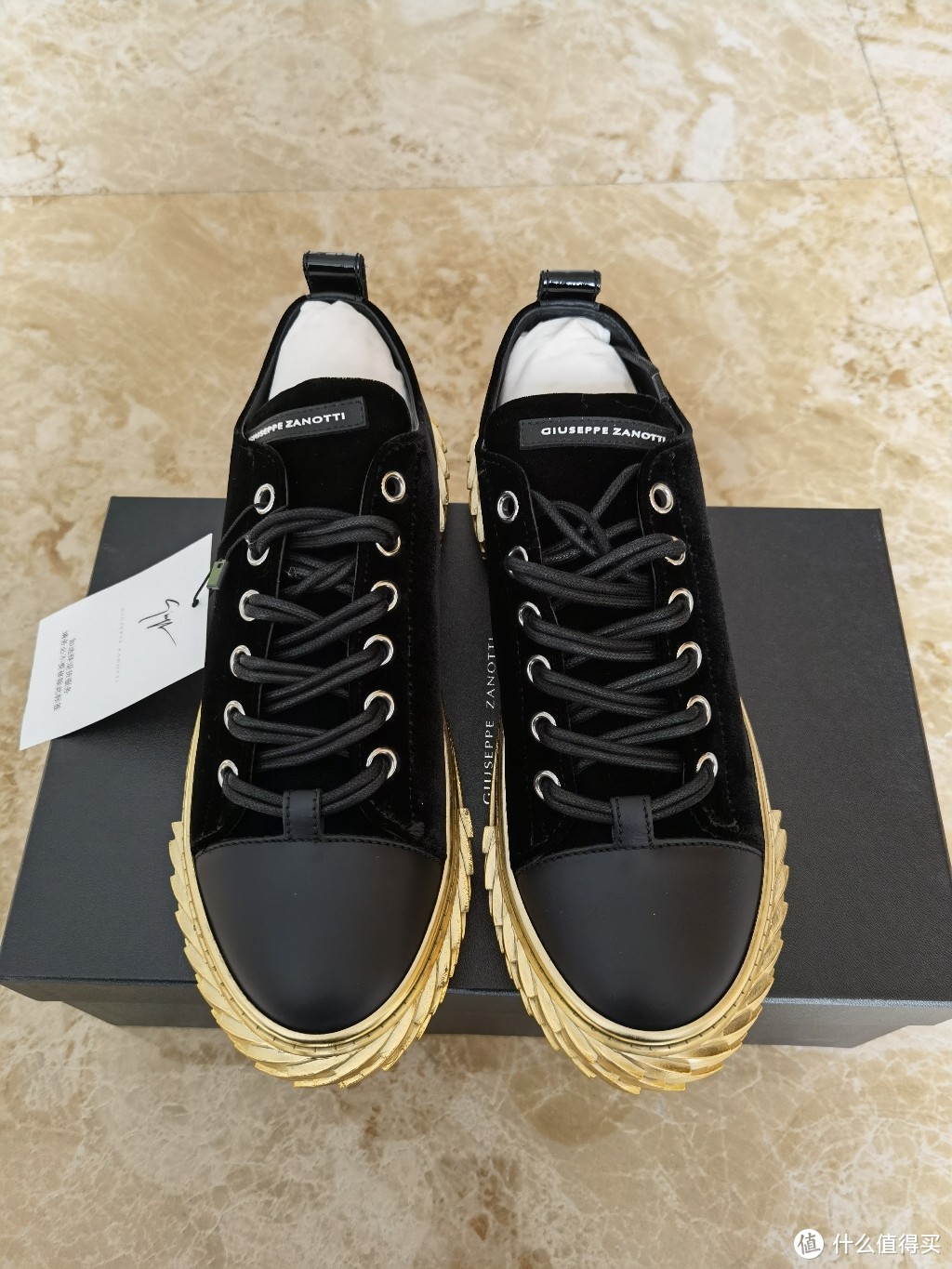 Giuseppe Zanotti Blabber丝绒板鞋黑金配色 开箱