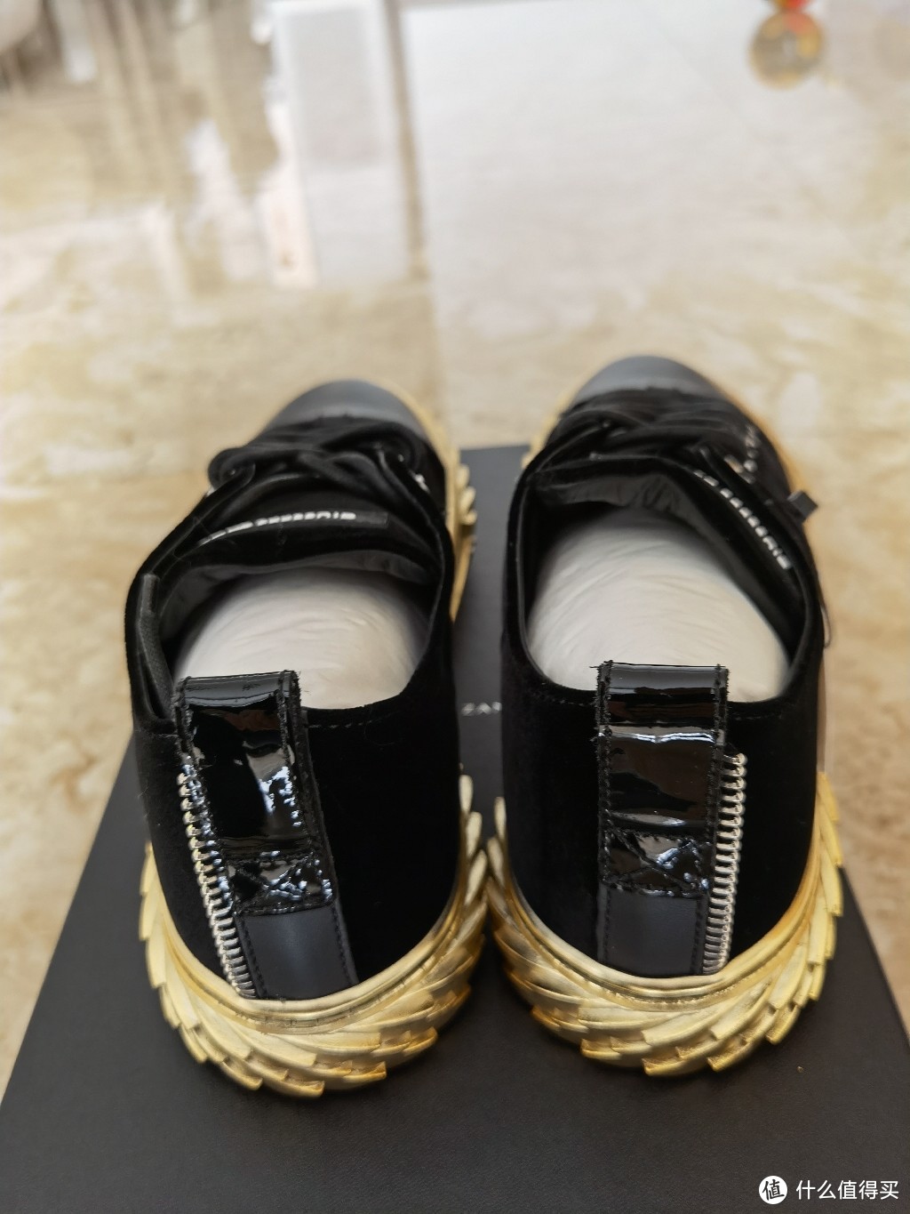 Giuseppe Zanotti Blabber丝绒板鞋黑金配色 开箱