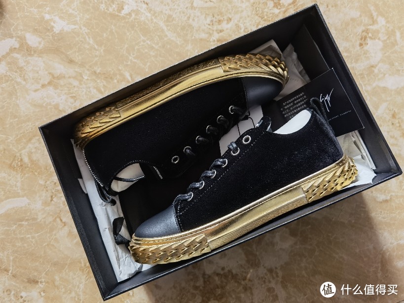 Giuseppe Zanotti Blabber丝绒板鞋黑金配色 开箱