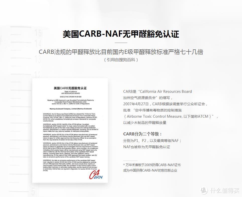 这是万华的CARB-NAF认证，很多品牌都得到了这个认证。