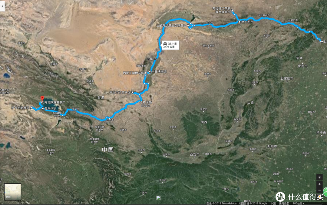 北京前往青海的路线图