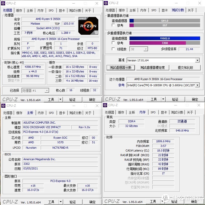CPU-Z测试，单核541多核11602；C8I更新至最新的3302版本AGESA V2 PI 1.2.0.1