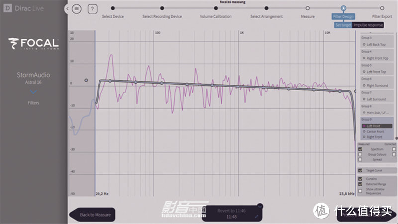 Dirac Live修正功能可以让工程人员对每一个声道设定目标频响优化曲线