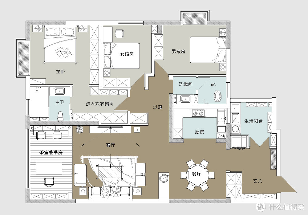 154㎡新中式风格，聪明的老婆把主卧室过道做成衣帽间，实用又耐看