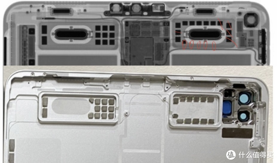 2018(上)和2020(下)ipad pro 11寸磁铁位置对比,图片来源于网络.