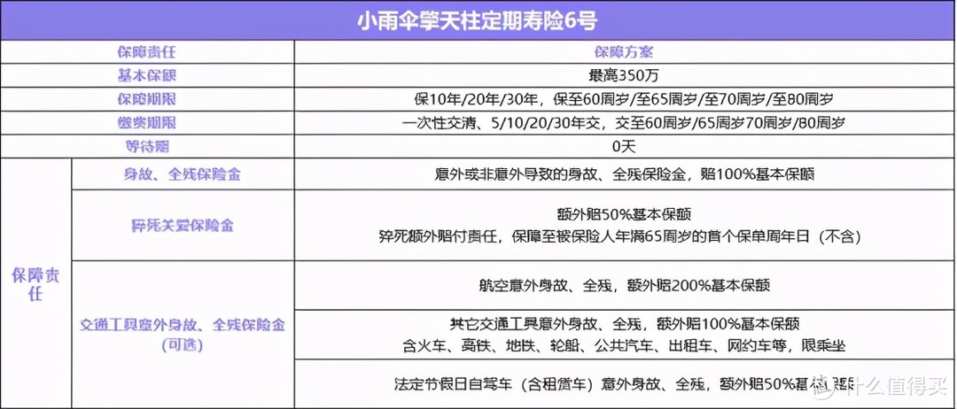 小雨伞擎天柱定期寿险6号怎么样？看完这篇你就知道