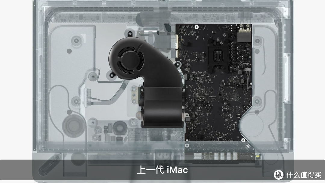 △老款iMac单个风扇就已经很大，但散热问题依然限制了i9处理器的性能发挥，同时带来了噪音问题。