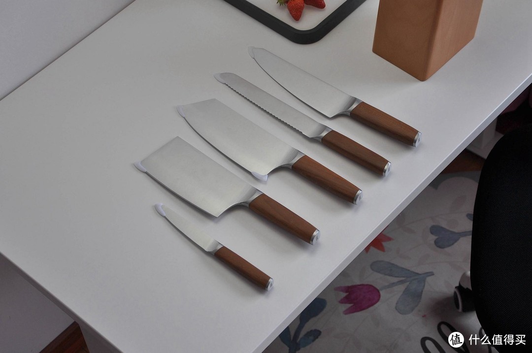 5把刀具斜式刀座收纳，火候德国钼钒钢厨刀6件套日常体验