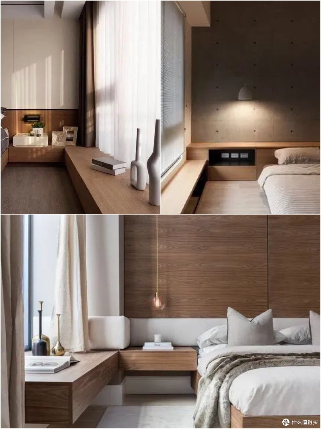 有必要统一飘窗和床头柜的材质和颜色,这样的空间整体性极强,视觉感上