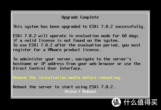 拔掉安装U盘或者断开虚拟光盘介质，然后回车重启