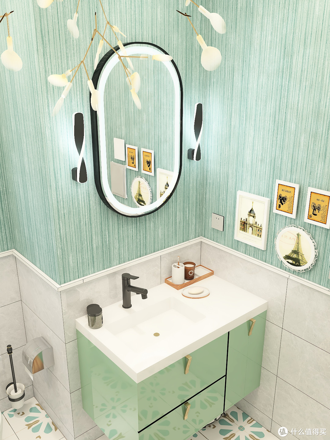  精致轻奢氛围感浴室|吊灯超好看！
