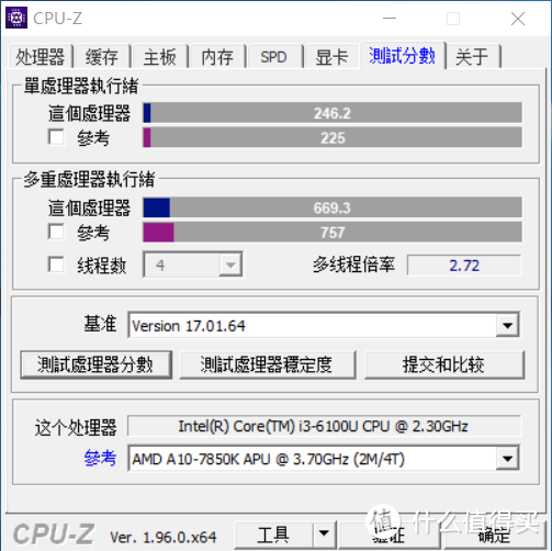 i3-6100U跟A10-7850K的CPU性能差不多