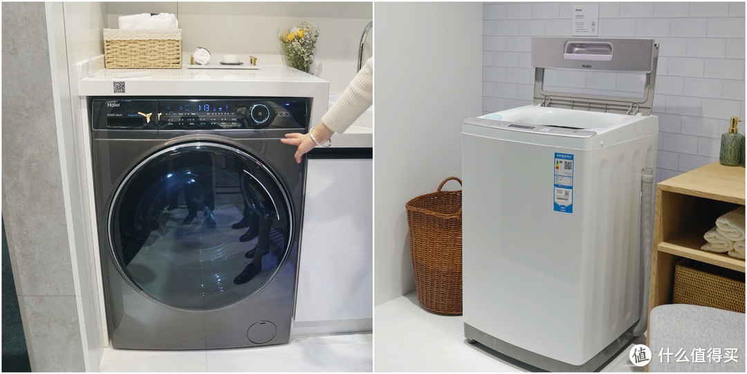 左：滚筒洗衣机；右：波轮洗衣机