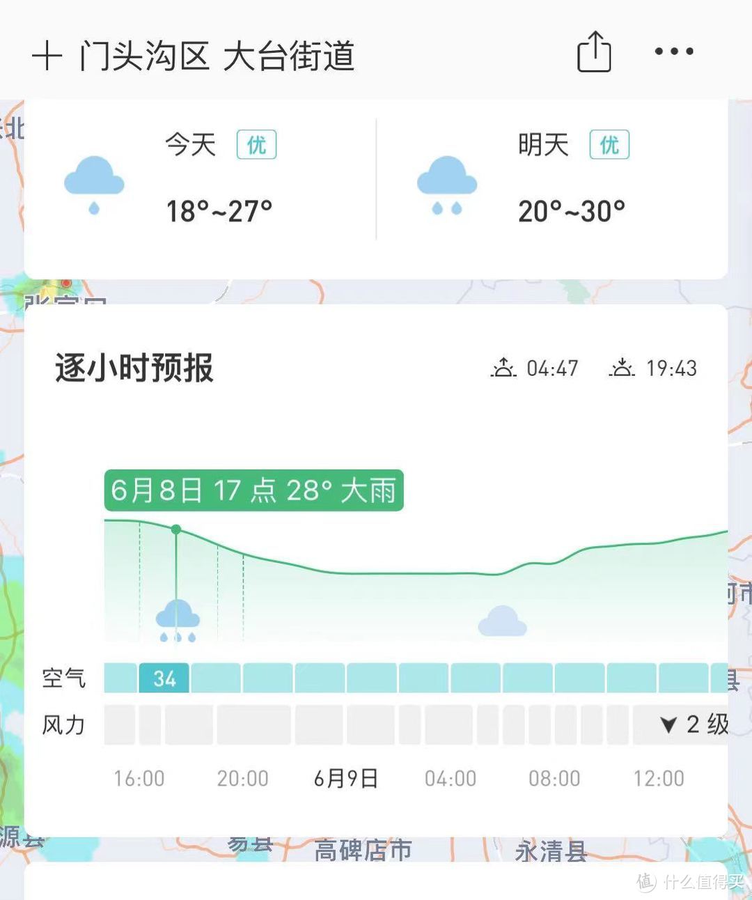 推荐用彩云天气这种能看的比较细致的天气App