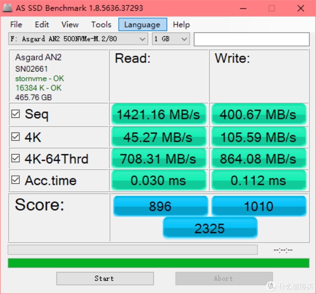 AS SSD 1GB测试结果，似乎写入有点离谱。。