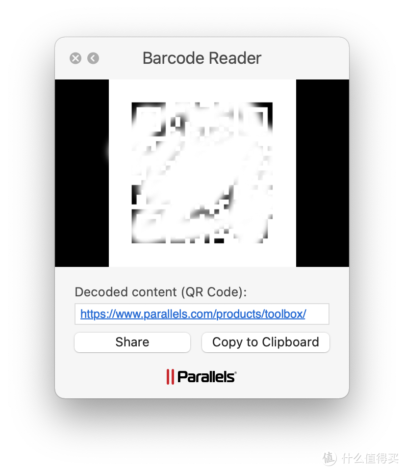 Parallels Toolbox条码阅读器