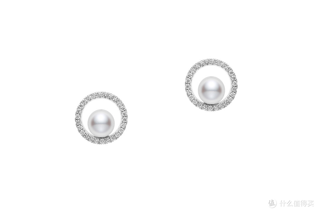 Mikimoto Circle Collection 18K白金日本Akoya珍珠耳环配钻石