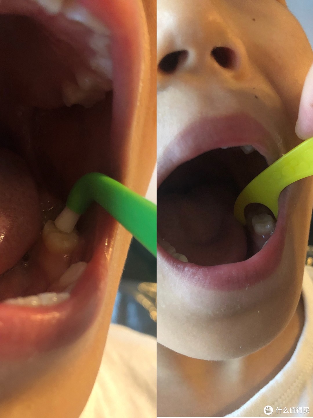 左边是单束牙刷，右边是儿童牙线棒