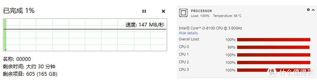 2个Unraid虚拟机各自的直通盘文件传输达147 MB/s