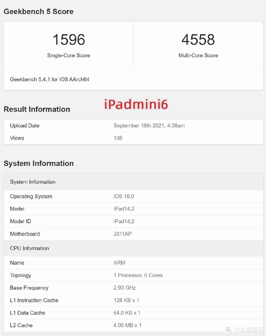 iPad mini 6 Geekbench 5跑分