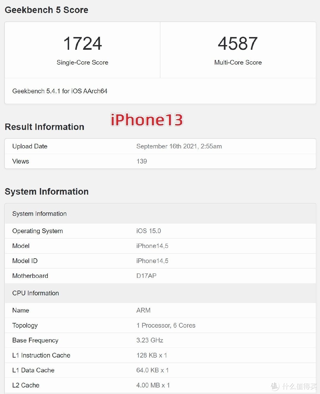 iPhone 13 Geekbench 5跑分
