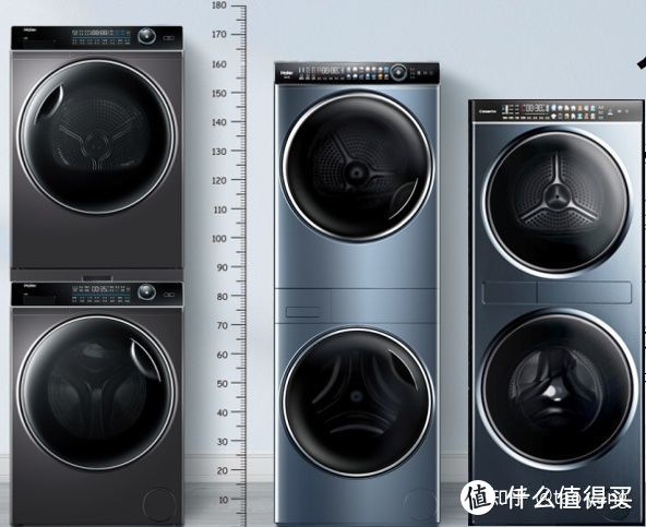 左图传统的洗烘套装高达1.7米，中图叠黛和美，右图中子和美高度