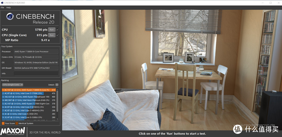 Cinebench R20 单核615多核5790