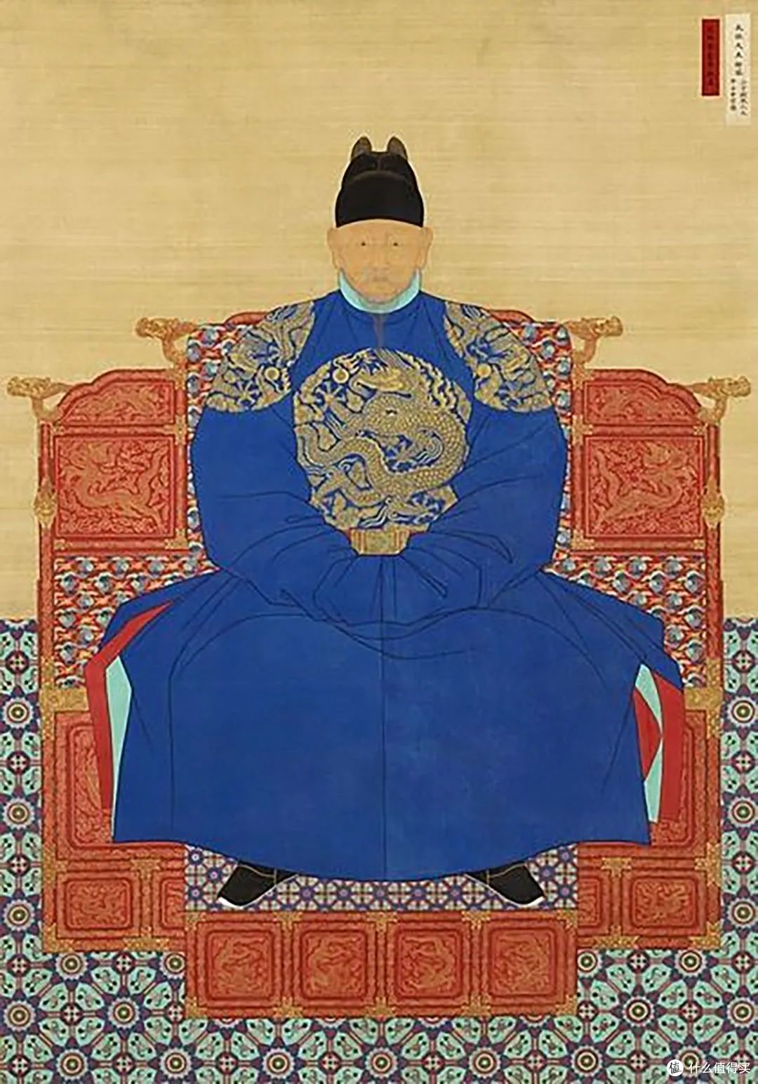 图中李氏朝鲜开国君主李成桂所穿服饰与明朝帝王服饰极为相似.