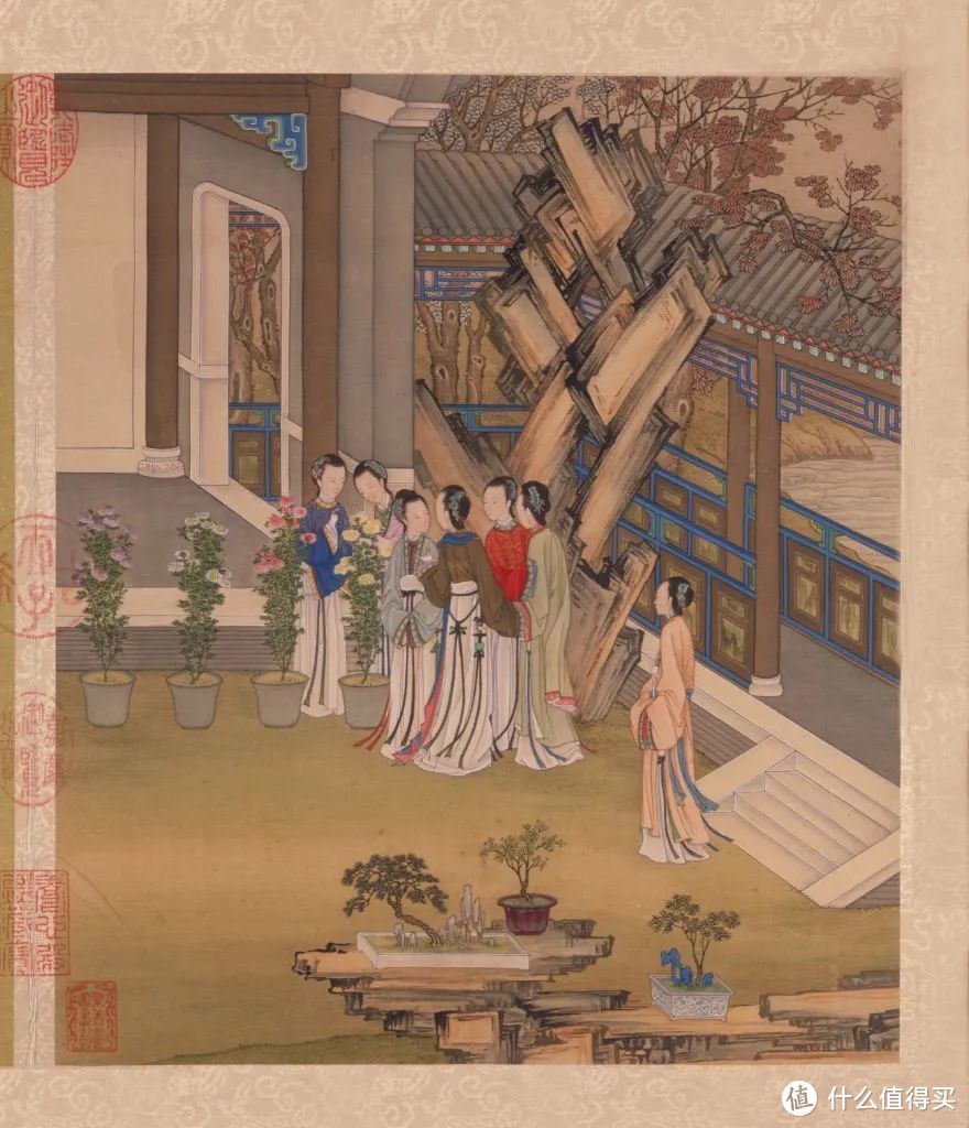 陈枚《月曼清游图》描绘的是宫廷嫔妃们一年12个月的深宫生活，其中9月为“重阳赏菊”。©故宫博物院