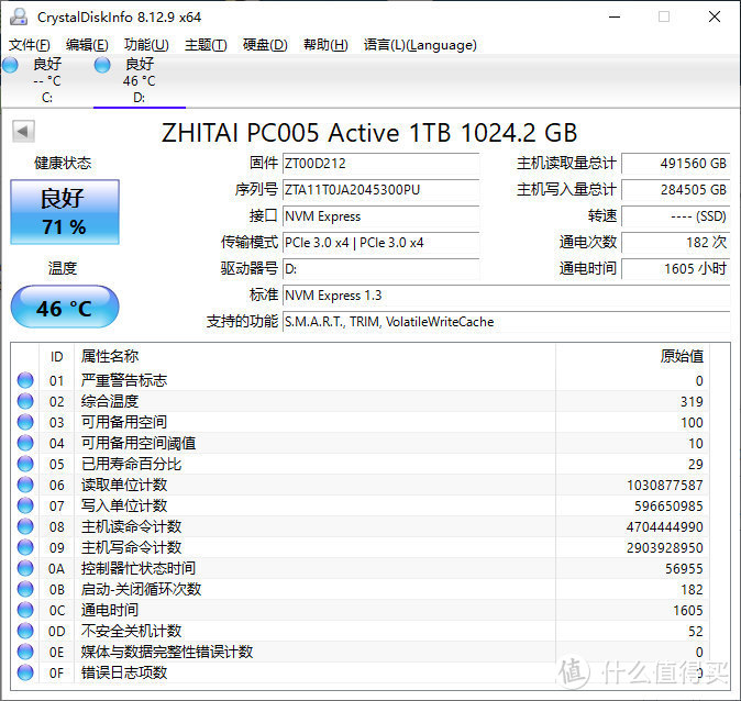 SSD的中年体检：致钛PC005 Active 305TBW写入后复查