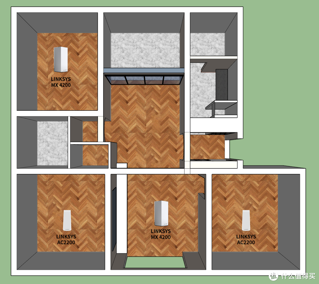 130平米Linksys Velop WIFI5+WIFI6混合MESH组网实战