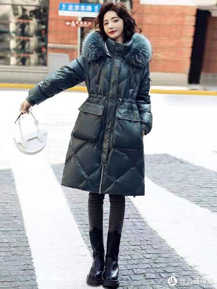 2021冬季新款白鸭绒羽绒服女中长款韩版大口袋时尚宽松加厚羽绒袄