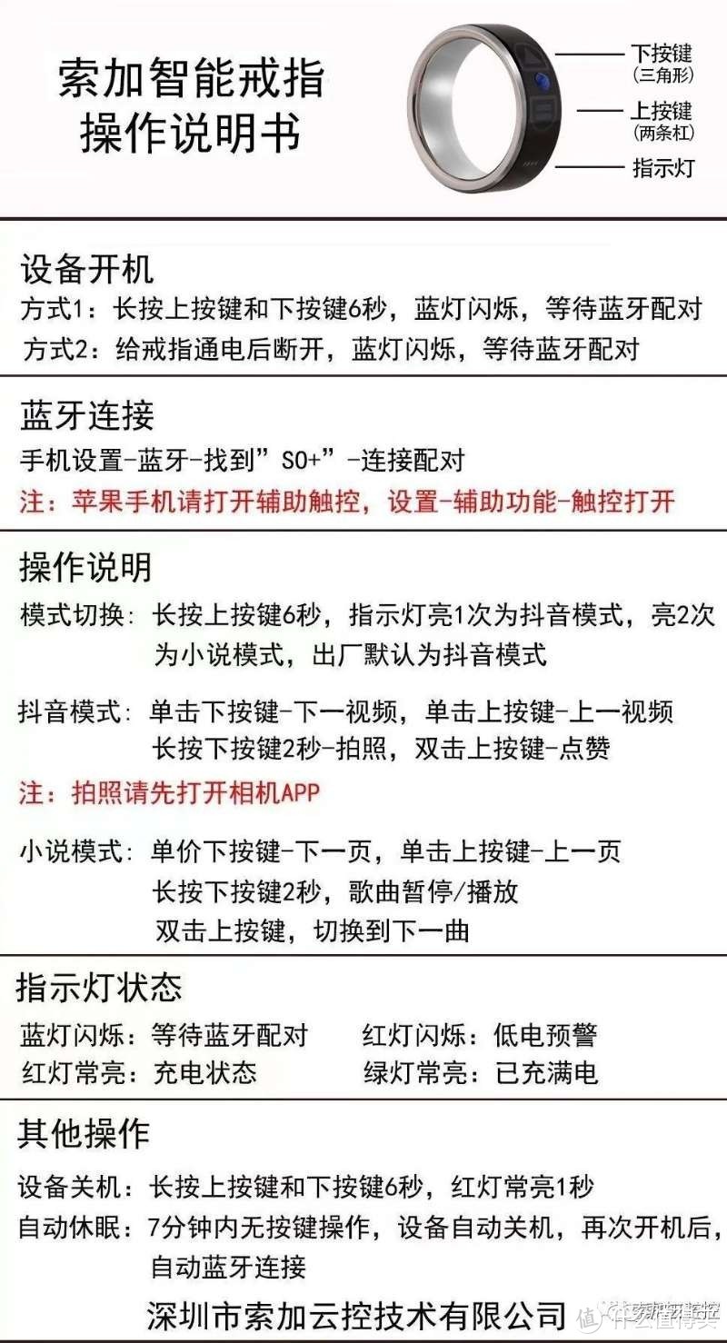 智能戒指/黑科技手机蓝牙刷视频神器电子书小说翻页AI语音控制穿戴指环