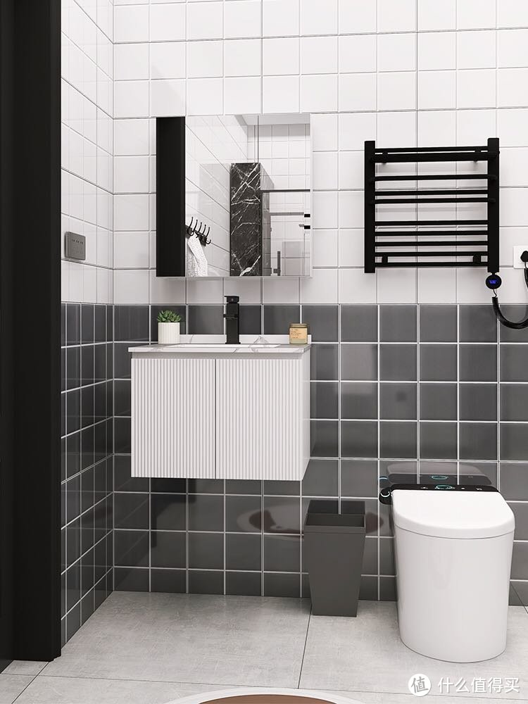 简约格子砖也可以搭配出高档卫生间|浴室柜