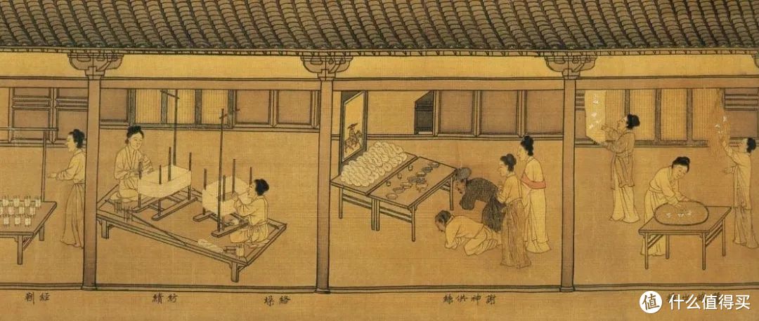 南宋《蚕织图》（局部）描绘了江浙一带桑丝生产中完善的工艺和先进的设备。©黑龙江省博物馆