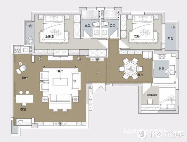 这套127㎡的中式风装修，客厅真的很大气，和阳台、茶室一体又敞亮