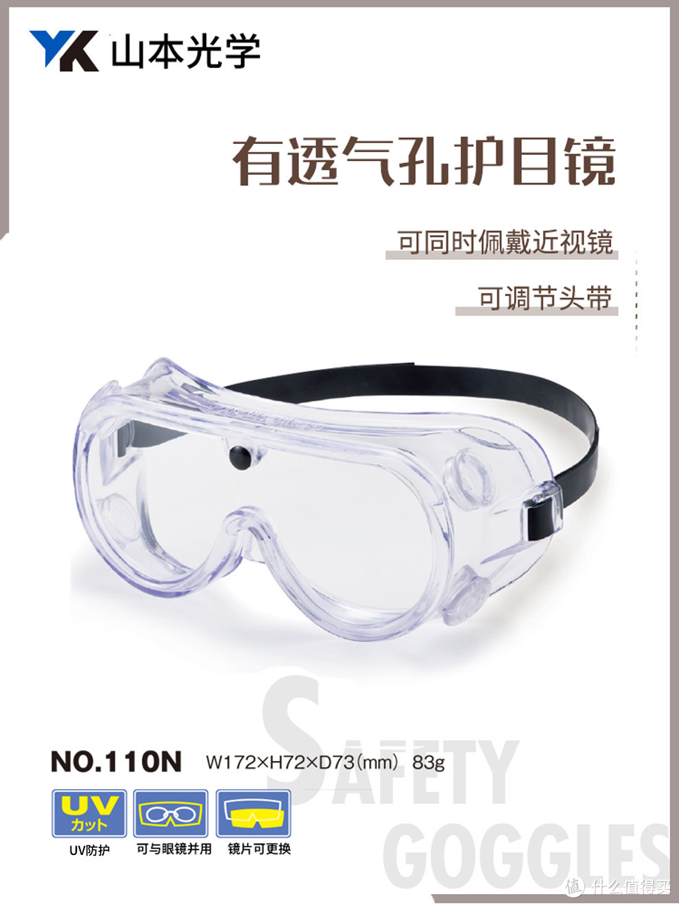 头戴式护目镜N0-110N PET AF 可佩戴近视镜 N0-110N PET AF（防雾）