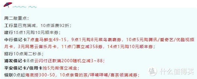 11月30日周二，建行/中行1折顺丰券、中行5元视频月卡、平安5元微信立减金等！