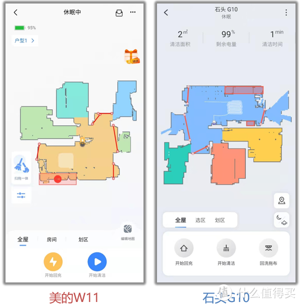 自清洁扫拖机器人横评：美的W11与石头G10清洁大作战！