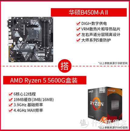 5600G+华硕B450M-A II 价格：1649元