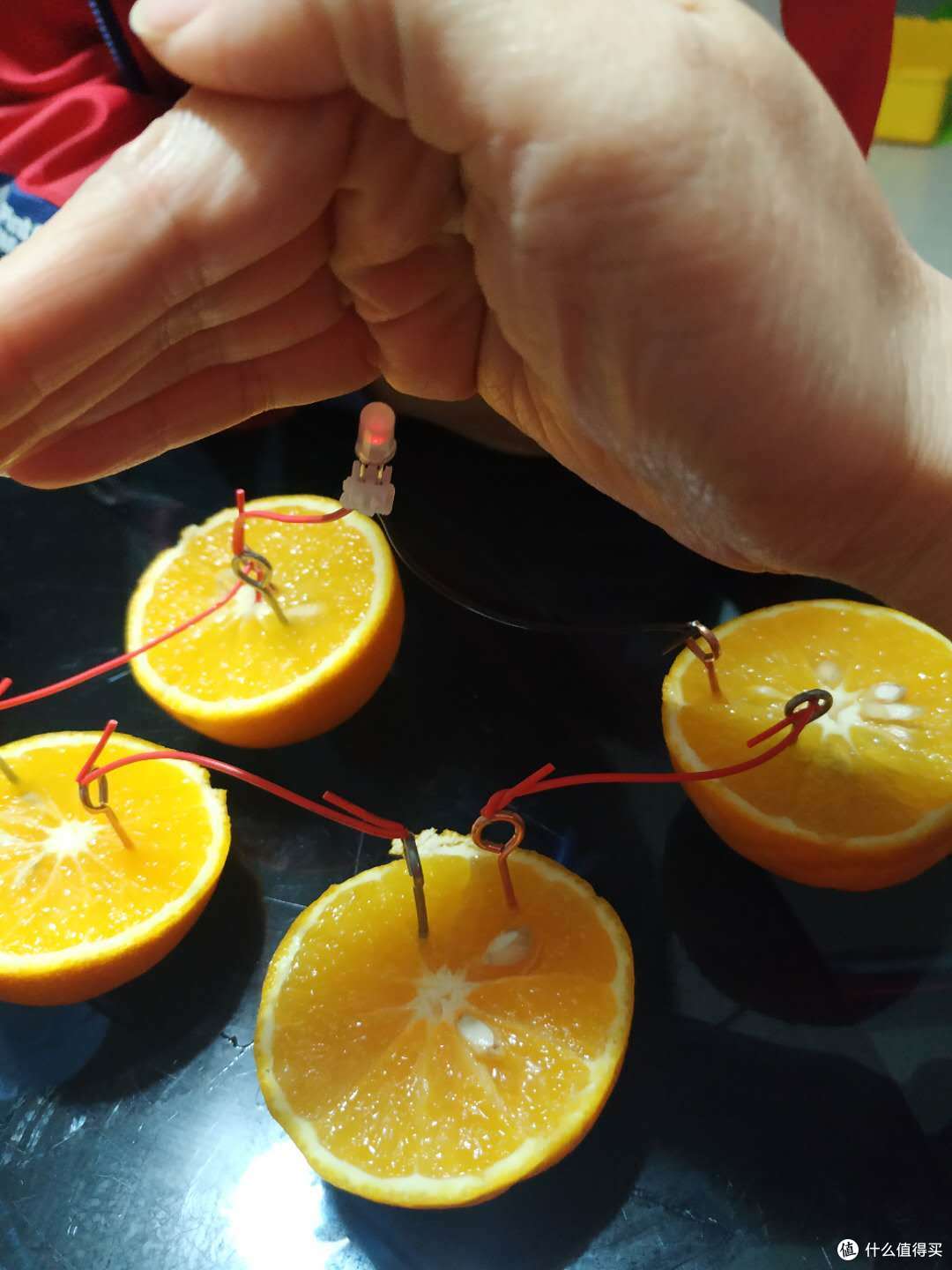 两个橙子做的水果电池,点亮小灯泡