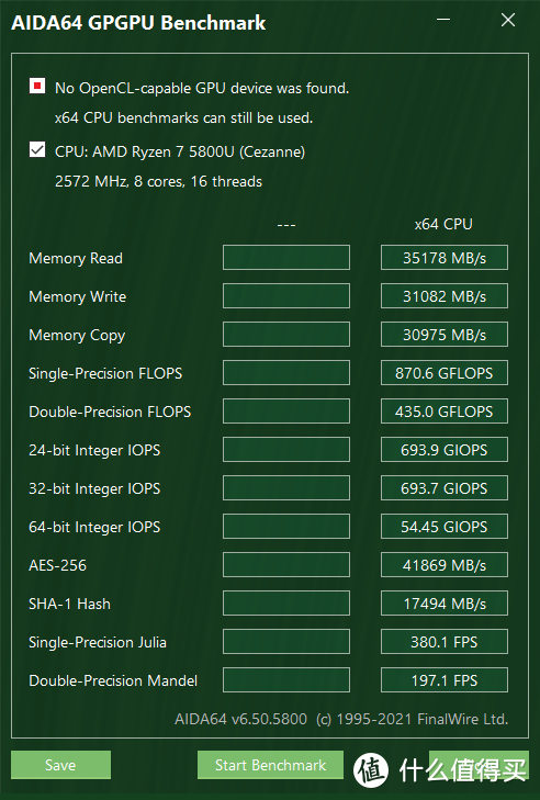 AIDA64GPGPU只测了CPU部分