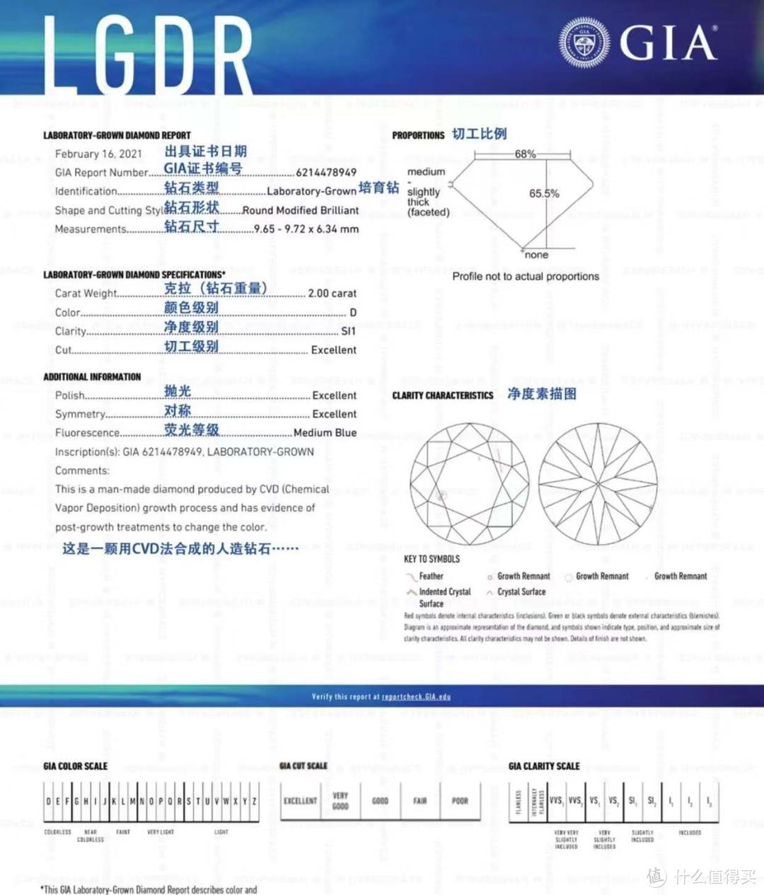 GIA培育钻石证书图示，图源网络