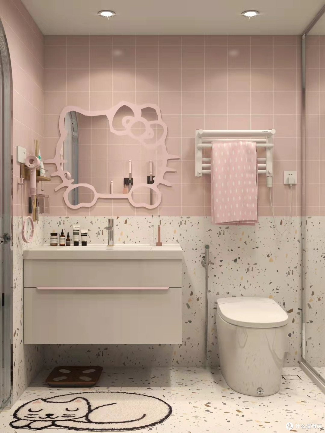 粉色少女心浴室粉白装修配色太美啦
