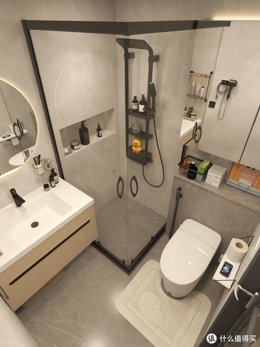 灰色方型浴室 简简单单却耐看 卫浴用品 什么值得买