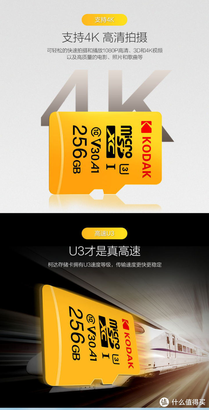 Kodak/柯达TF卡64G内存卡U3 4K高清行车记录仪监控存储MicroSD卡开箱测评