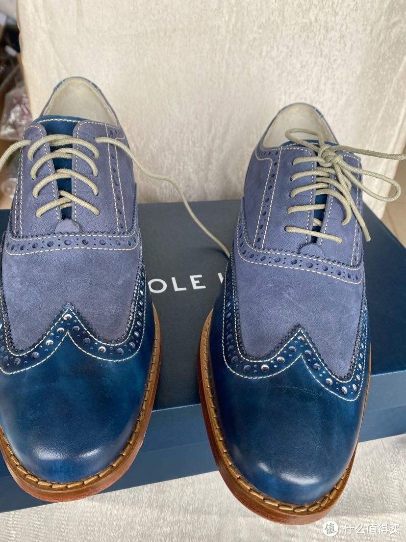 Cole Haan 蓝色牛皮+麂皮 固特异大底牛津鞋