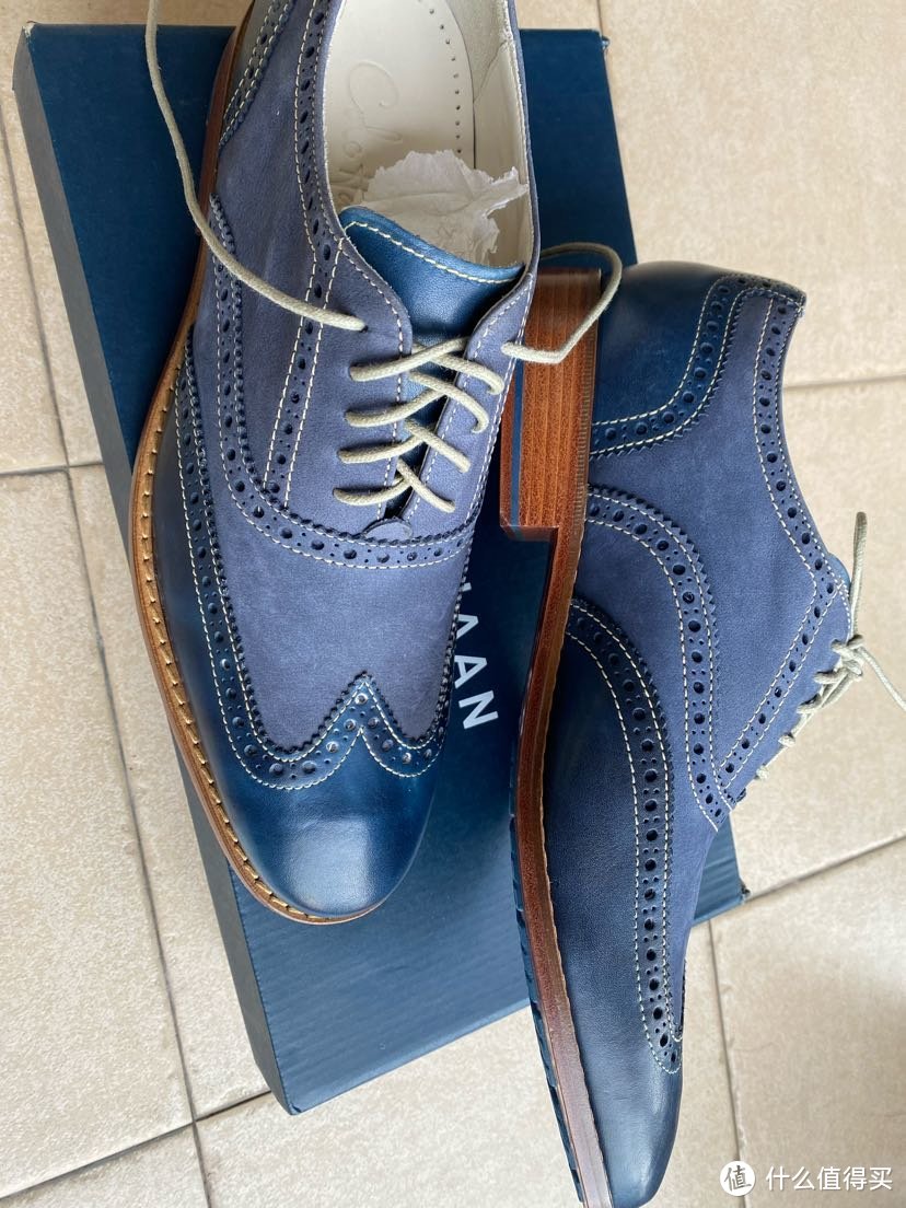 Cole Haan 蓝色牛皮+麂皮 固特异大底牛津鞋